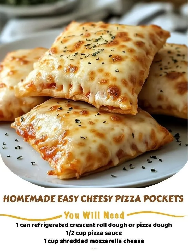 Delicious homemade easy cheesy pizza pockets filled with cheese and toppings