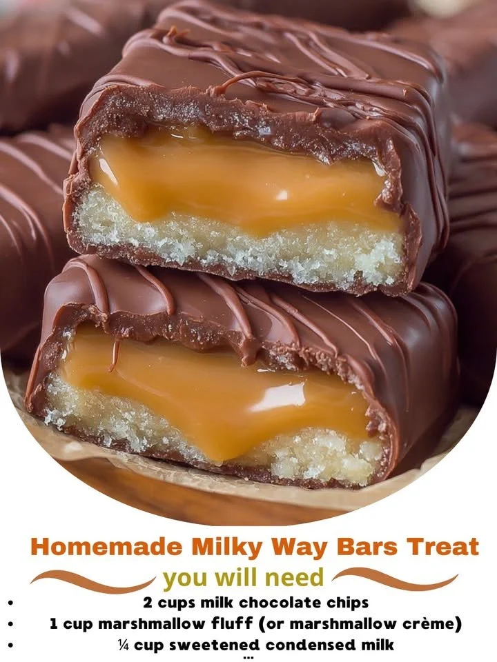 Delicious homemade Milky Way Bars drizzled with chocolate and caramel.