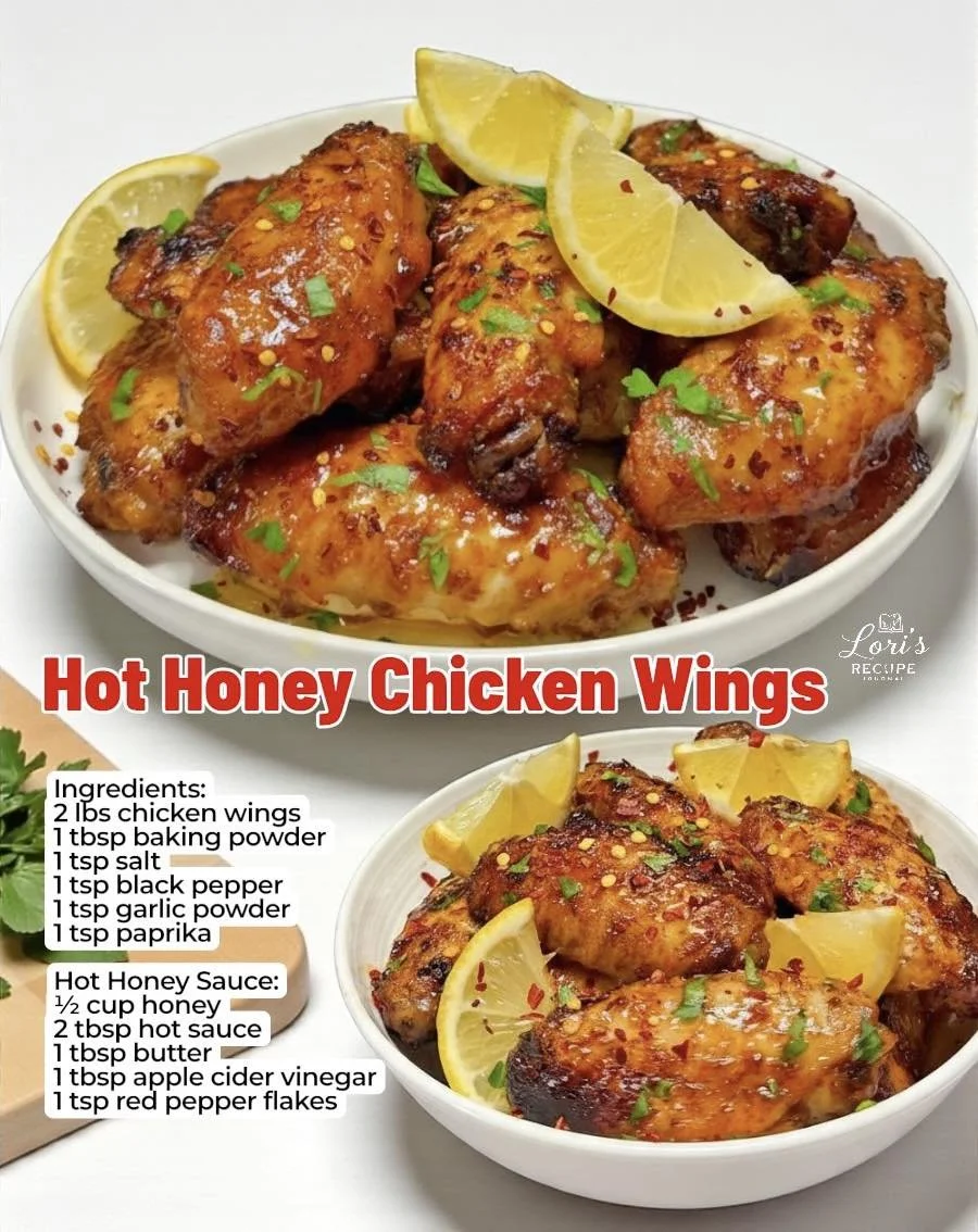 Delicious Hot Honey Chicken Wings served with dipping sauce.