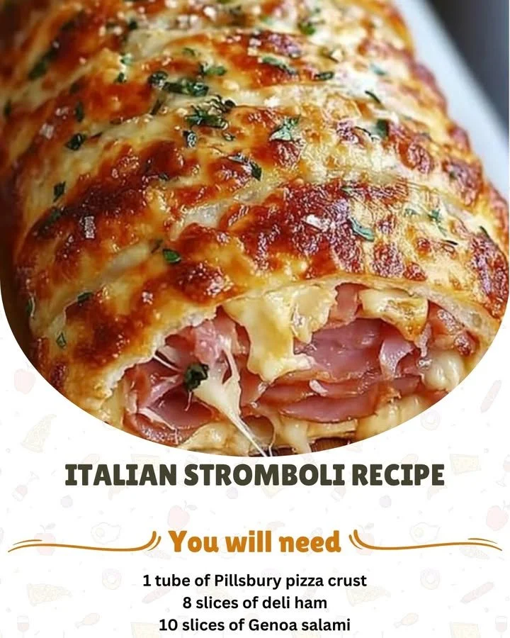 Homemade Italian Stromboli filled with cheese and meats on a cutting board