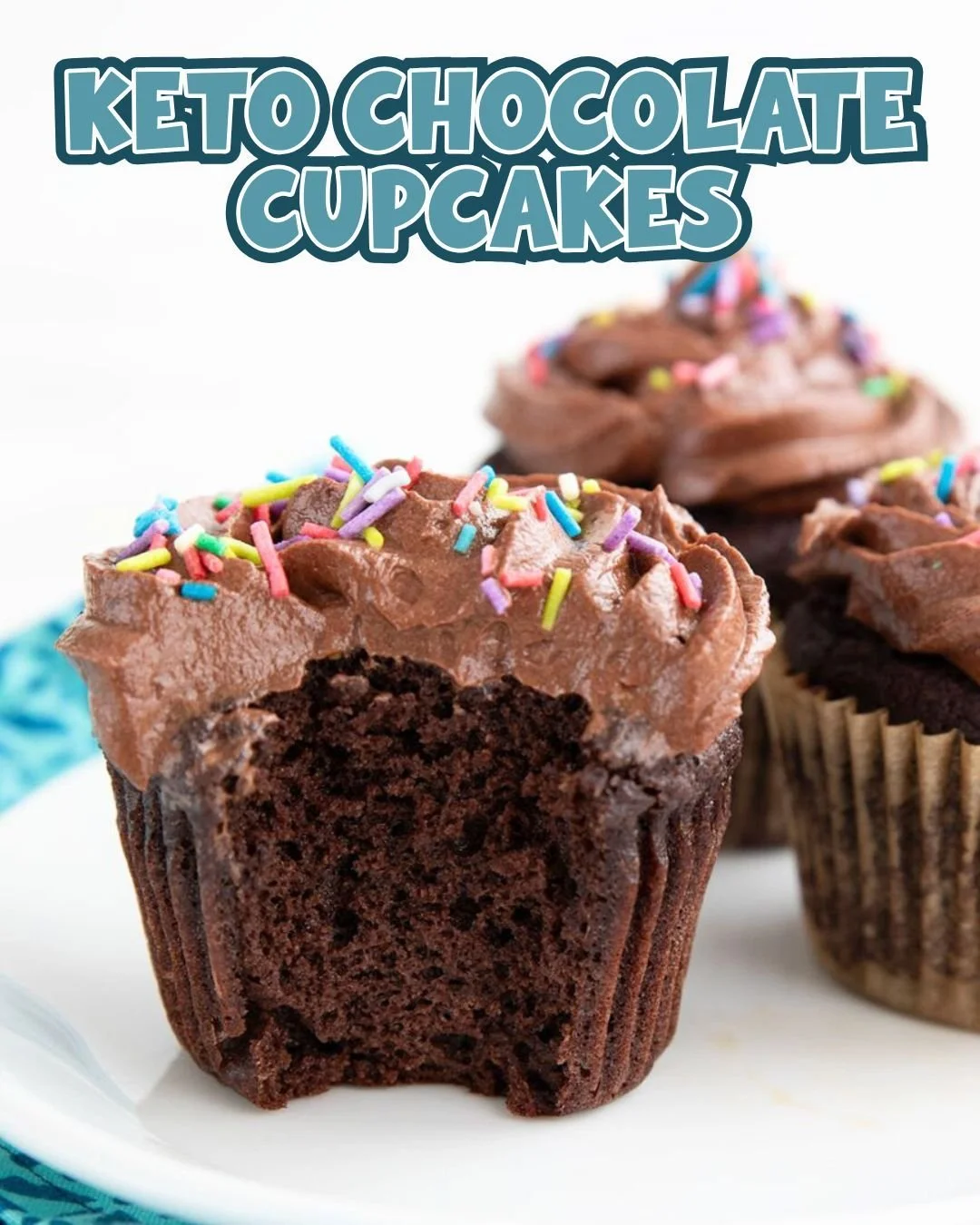 Delicious Keto Chocolate Cupcakes topped with rich dark chocolate frosting