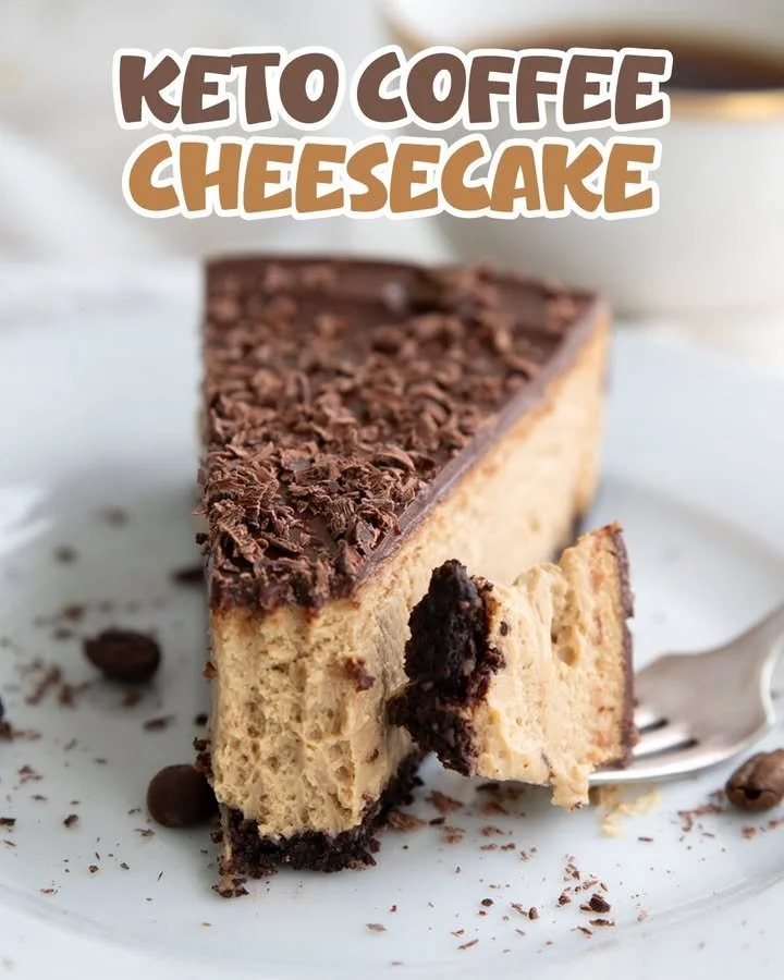 Delicious Keto Coffee Cheesecake topped with coffee and cream for a low-carb treat.