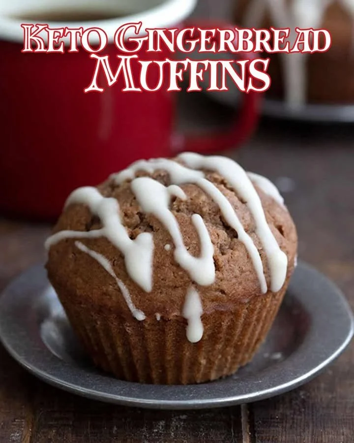 Freshly baked Keto Gingerbread Muffins topped with spices for a holiday treat