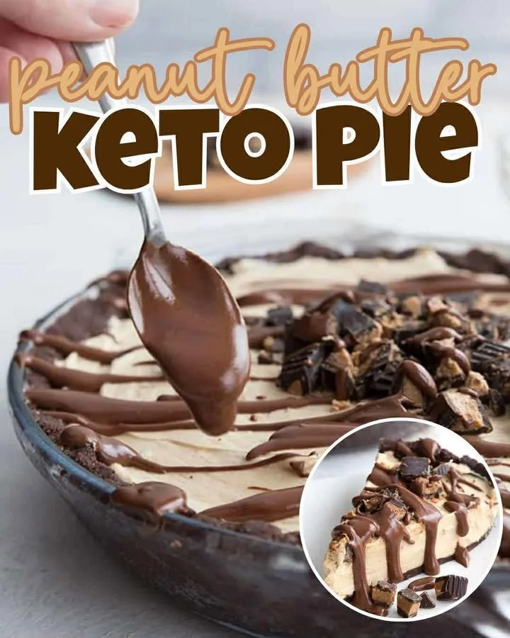 A slice of Keto Peanut Butter Pie on a plate with a fork, showcasing its creamy texture.