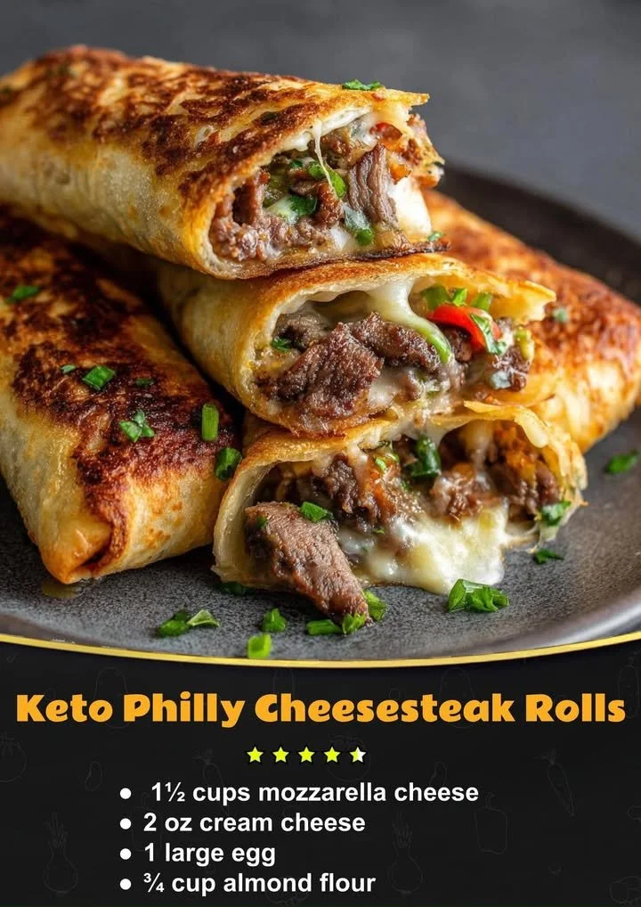Keto Philly Cheesesteak Rolls served on a plate with fresh ingredients