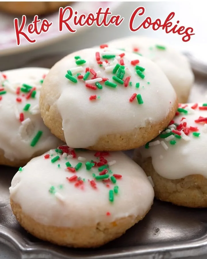 Freshly baked Keto Ricotta Cookies on a wooden table