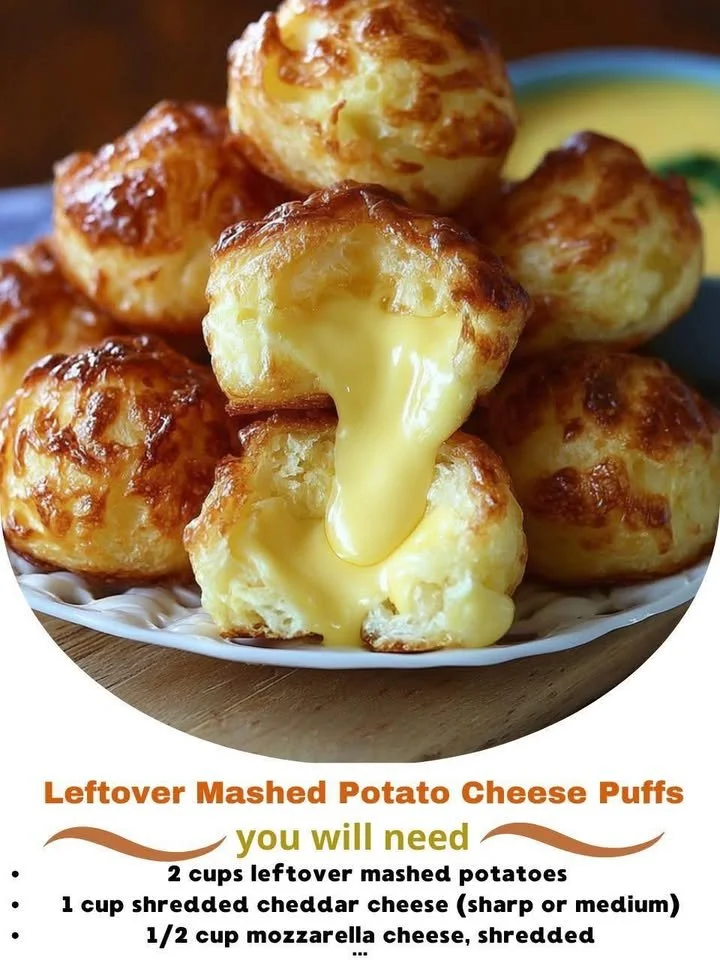 Delicious homemade leftover mashed potato cheese puffs on a plate.