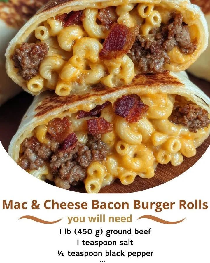 Delicious Mac & Cheese Bacon Burger Rolls served on a plate
