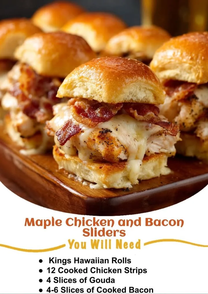 Maple chicken and bacon sliders served on a platter with toppings
