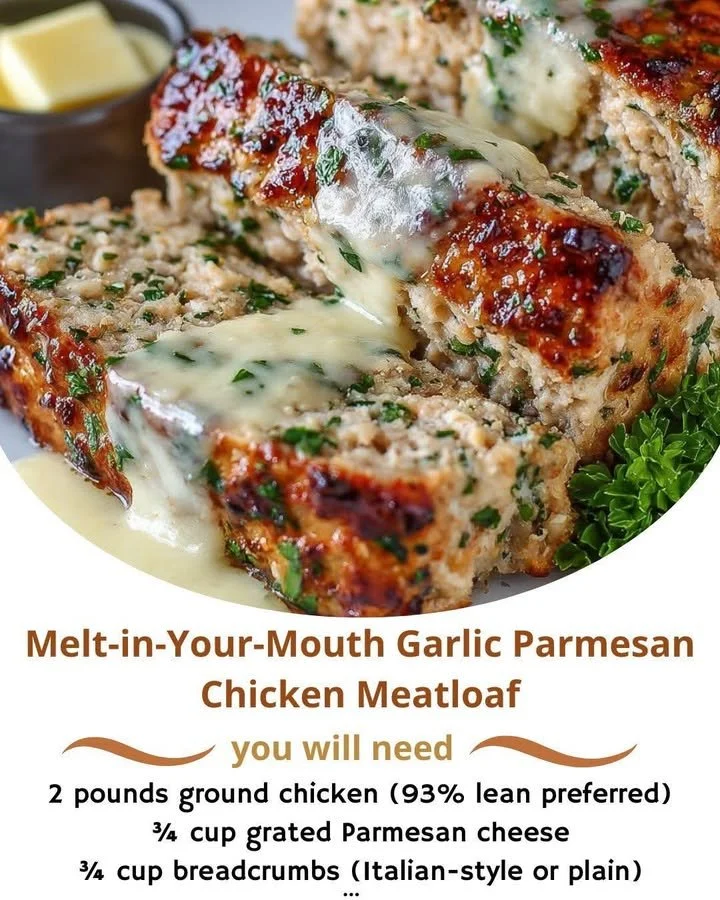 Delicious Garlic Parmesan Chicken Meatloaf served with herbs and spices.