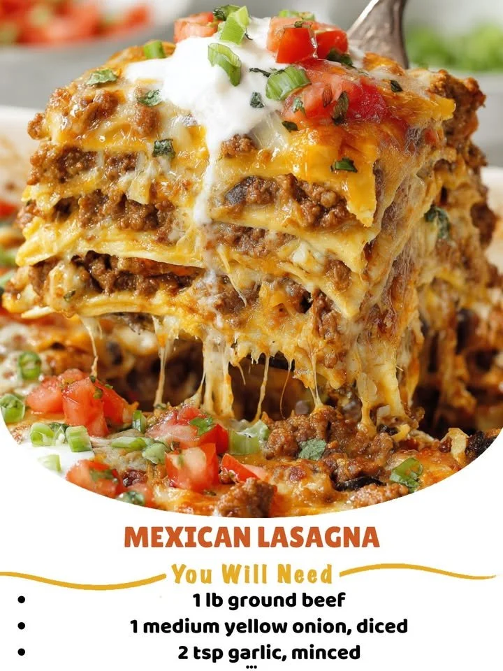 Delicious Mexican Lasagna with layers of cheese, tortillas, beans, and spices