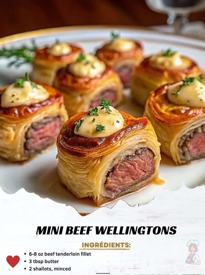 Mini Beef Wellingtons served on a platter for a delicious appetizer.