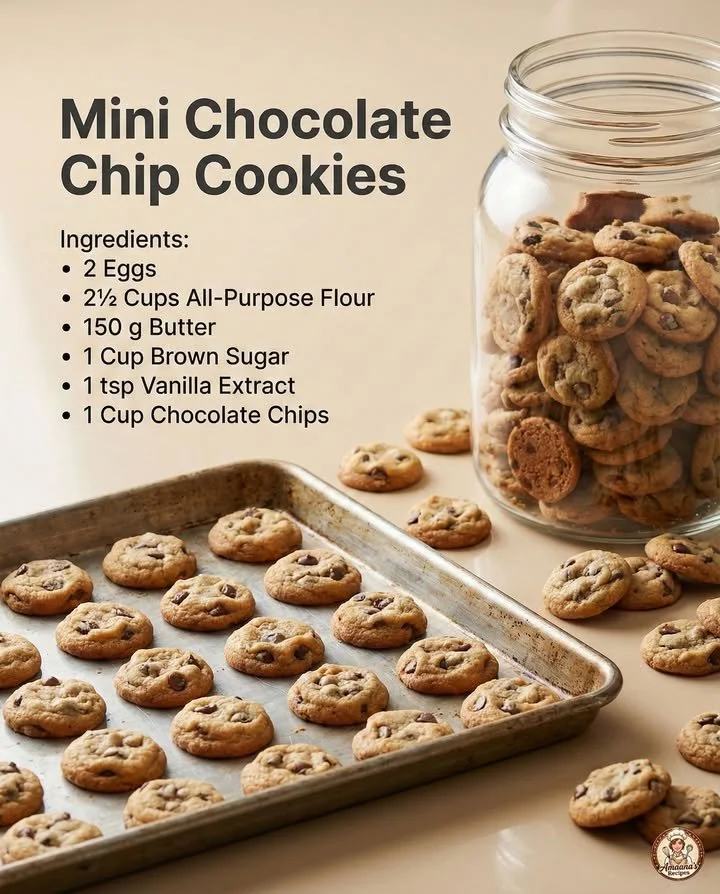 Delicious mini chocolate chip cookies on a baking tray