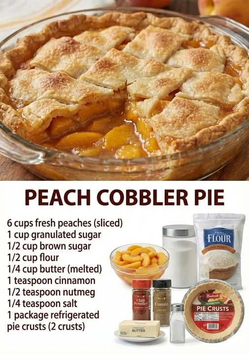 Delicious Old Time Oven Peach Cobbler served warm with a scoop of vanilla ice cream
