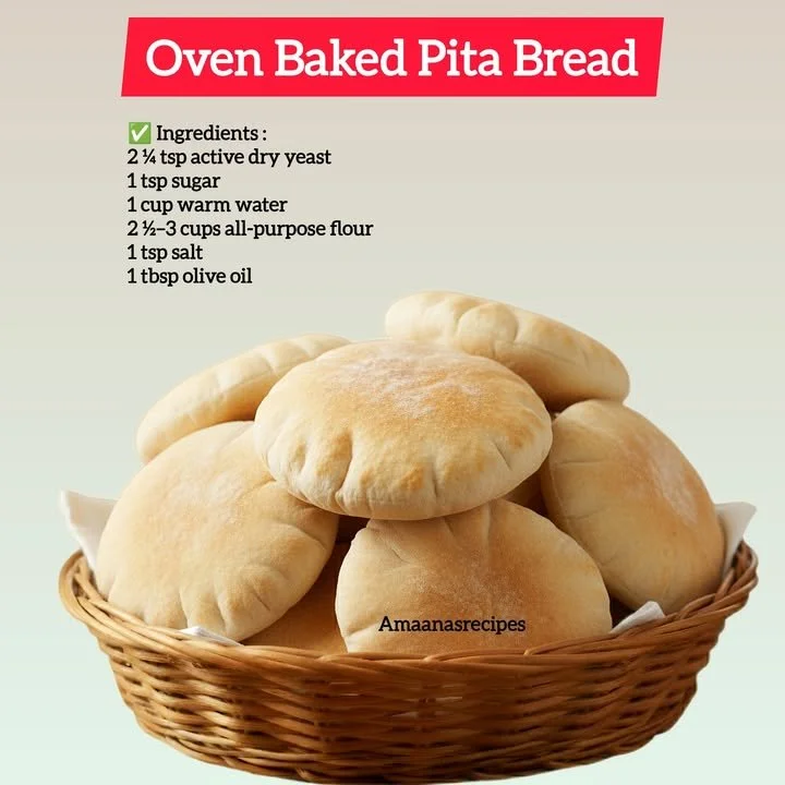 Oven-baked pita bread fresh out of the oven, ready to be served.