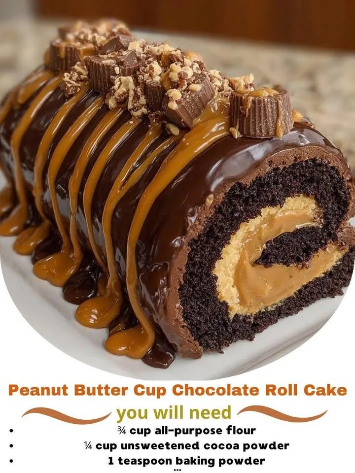 Peanut Butter Cup Chocolate Roll Cake showcasing rich chocolate and peanut butter flavors