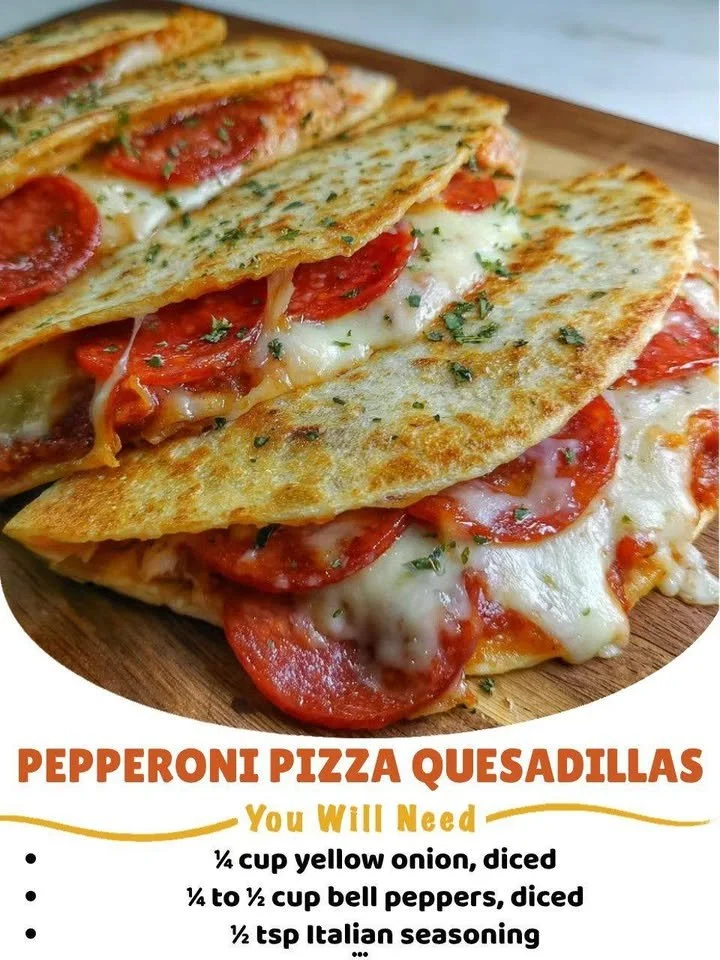 Pepperoni Cheese Pizza Quesadillas served on a plate, garnished with herbs.