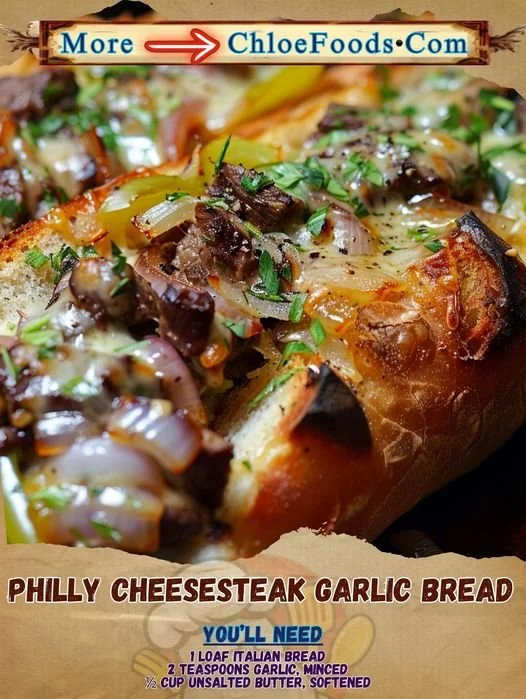 Delicious Philly cheesesteak garlic bread fresh out of the oven