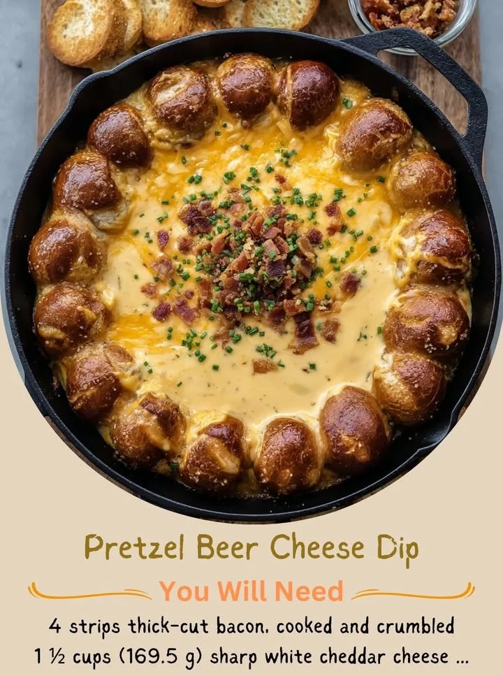 Creamy Pretzel Beer Cheese Dip served with soft pretzels