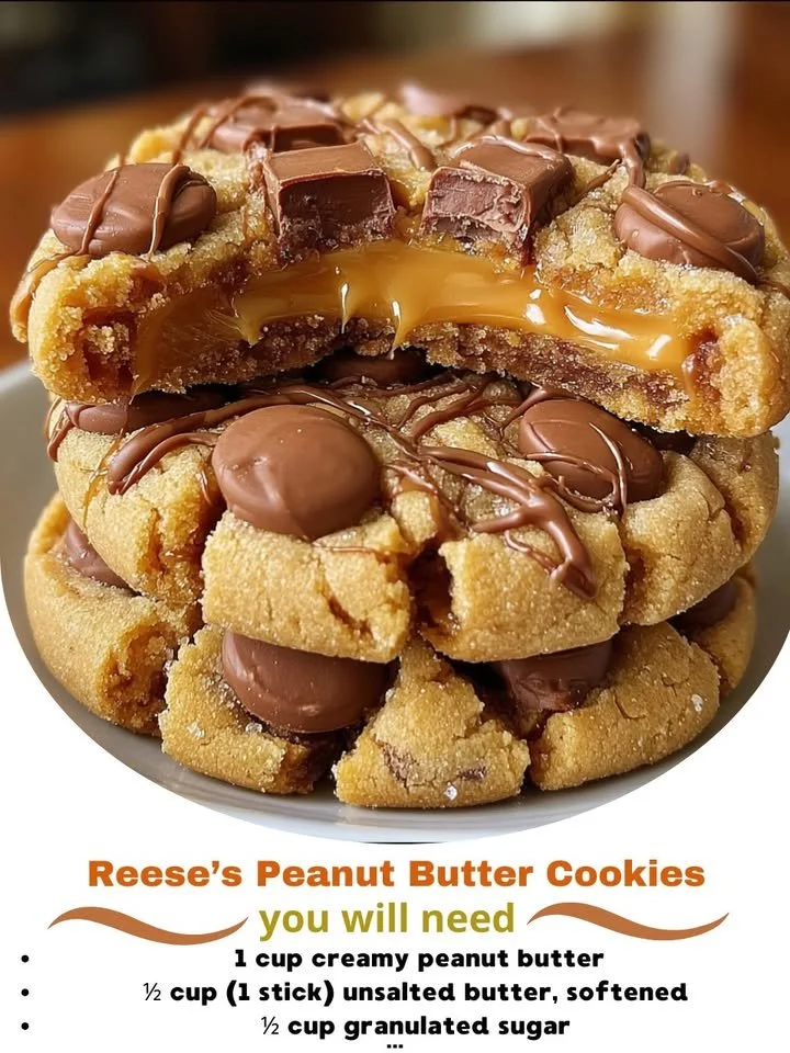 Delicious Reese's Peanut Butter Cookies with chocolate and peanut butter topping