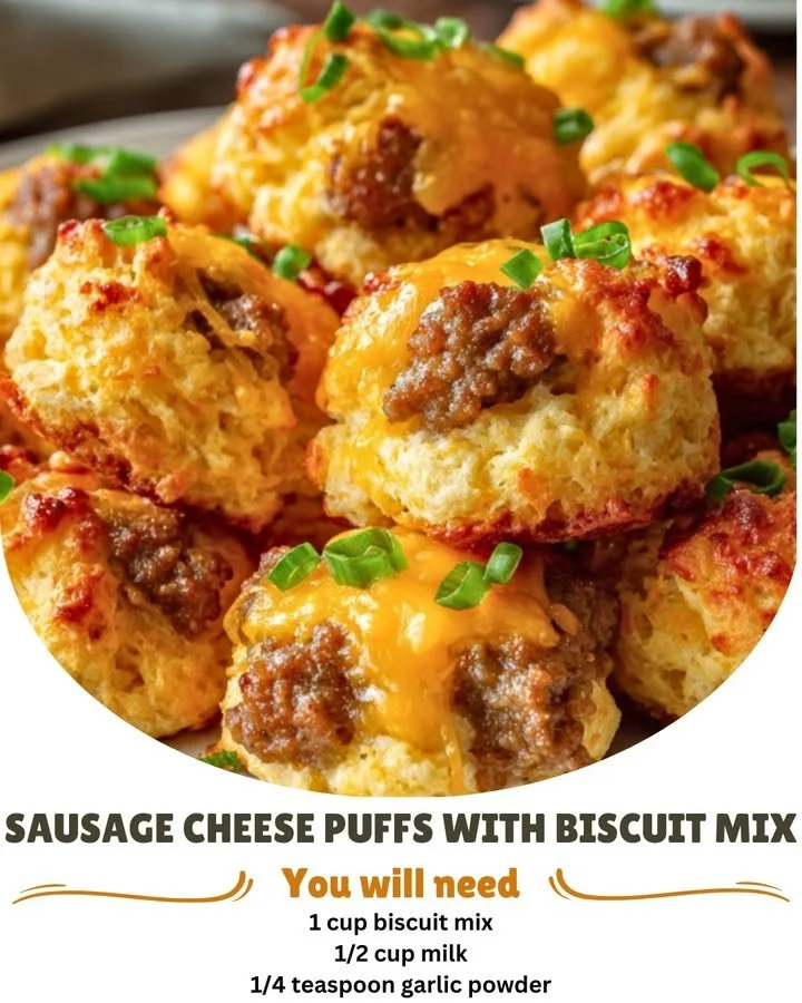 Golden and flaky sausage cheese puffs on a serving platter