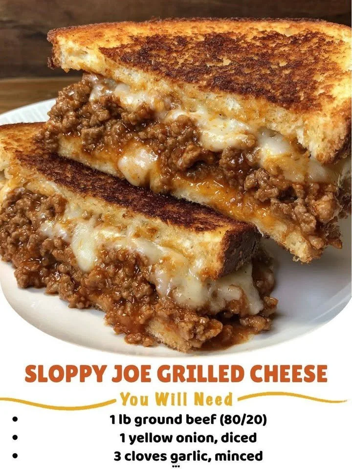 Sloppy Joe Grilled Cheese sandwich with melted cheese and savory sloppy joe filling