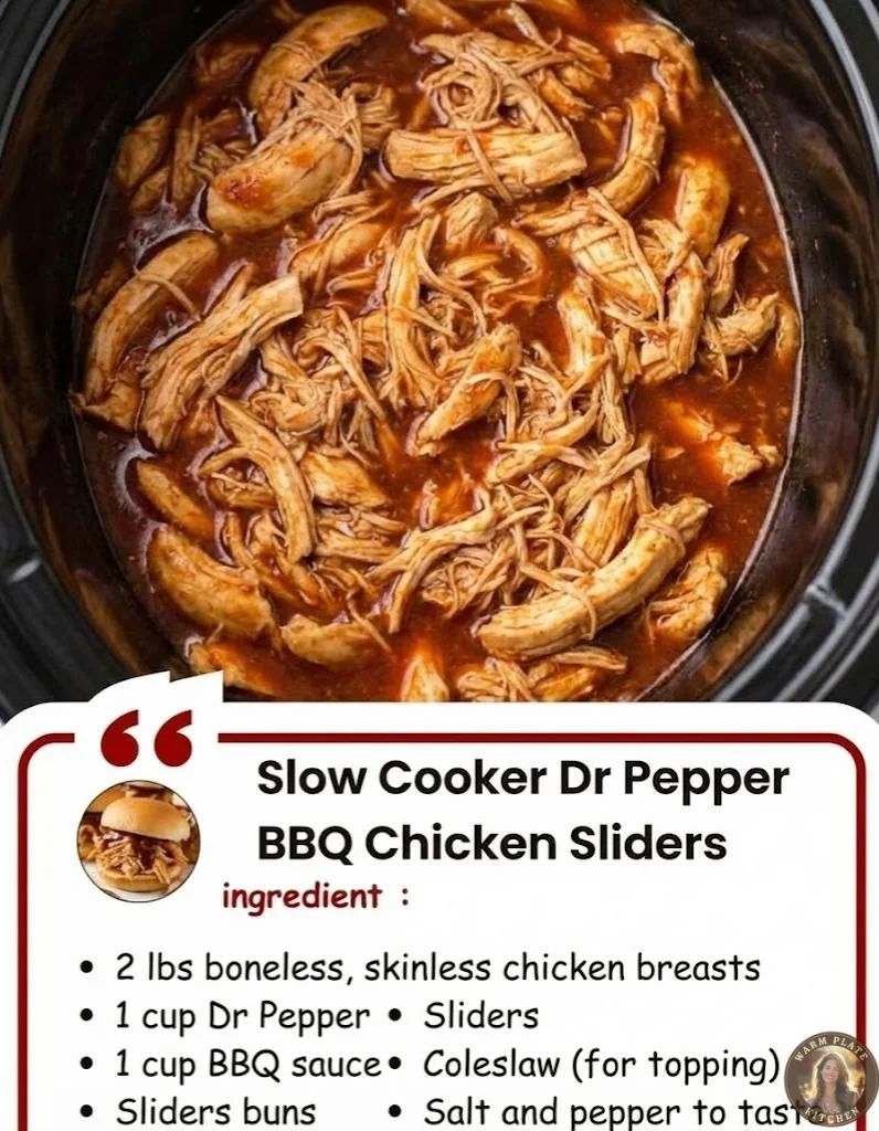 Slow cooker Dr Pepper BBQ chicken sliders served on a platter