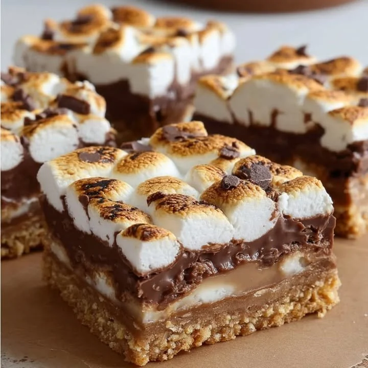 Delicious homemade S'mores Bars with chocolate and marshmallows.