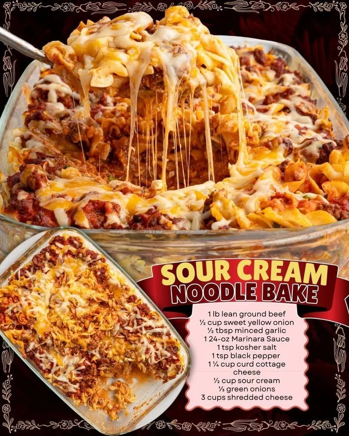 Delicious Sour Cream Noodle Bake served with a side salad