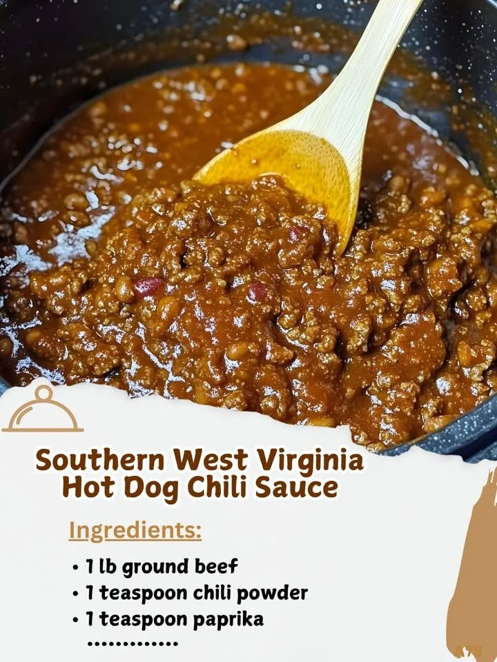 Delicious Southern West Virginia hot dog chili sauce served on a hot dog