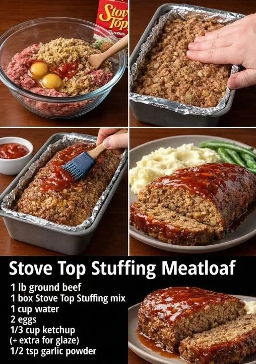 Stove Top Stuffing Meatloaf served on a plate with garnishing