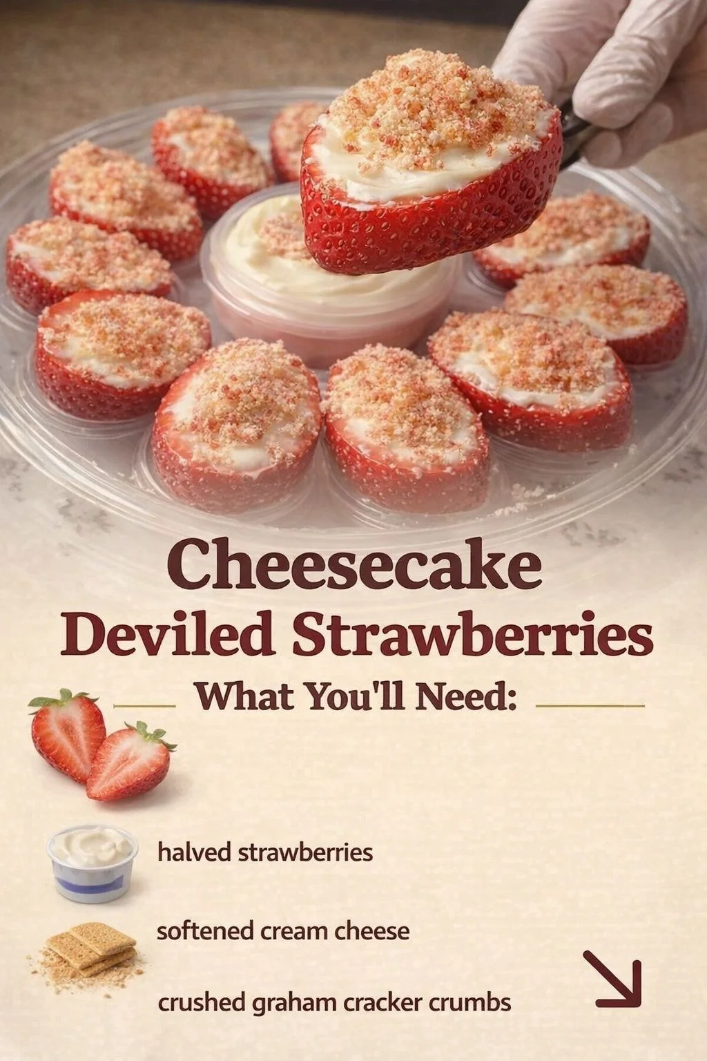 Delicious strawberry cream cheese dessert with fresh strawberries and cream