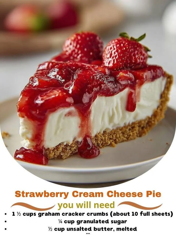 Delicious Strawberry Cream Cheese Pie with fresh strawberries on top