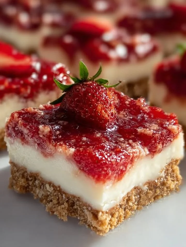 Delicious Strawberry Crunch Bars layered with strawberry flavor and crunch