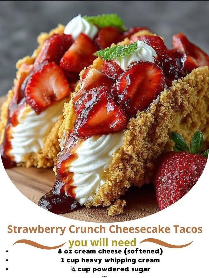 Strawberry Crunch Cheesecake Tacos with vibrant toppings and a crispy shell