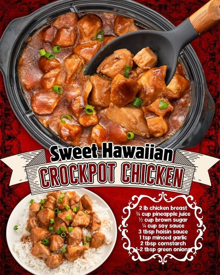 Sweet Hawaiian Crockpot Chicken served on a plate with pineapple and rice
