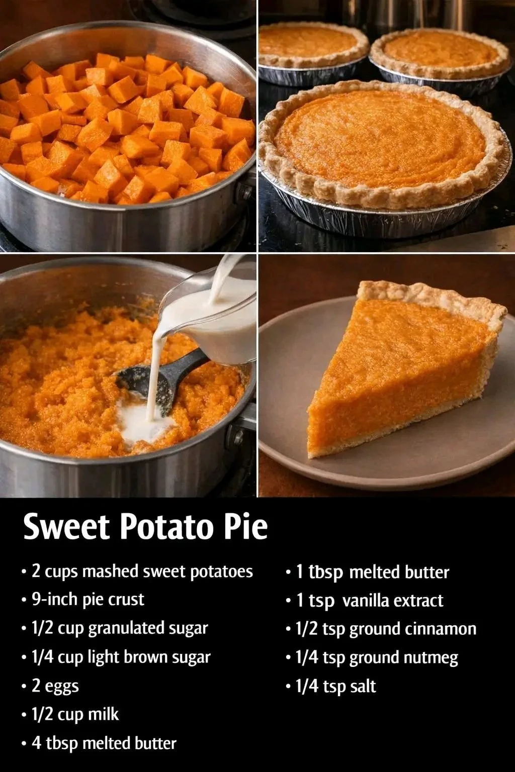 Delicious homemade sweet potato pie served with whipped cream.