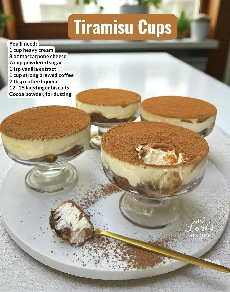 Delicious tiramisu cups layered with coffee and mascarpone cream