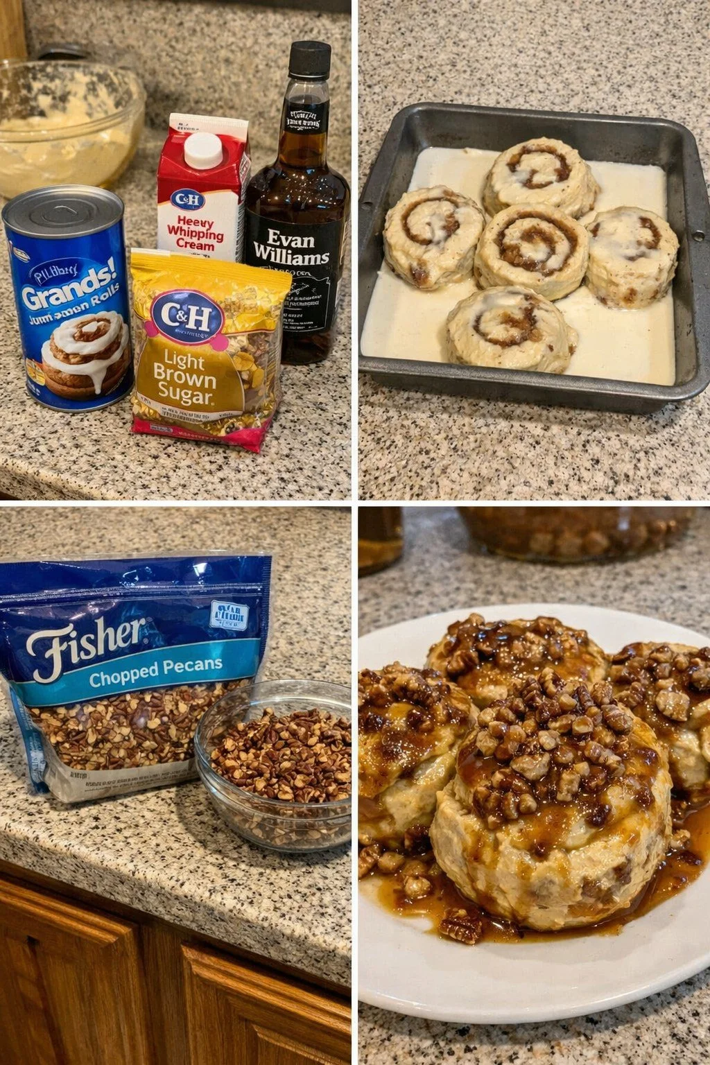 Delicious Bourbon Pecan Rolls topped with nuts and caramel glaze