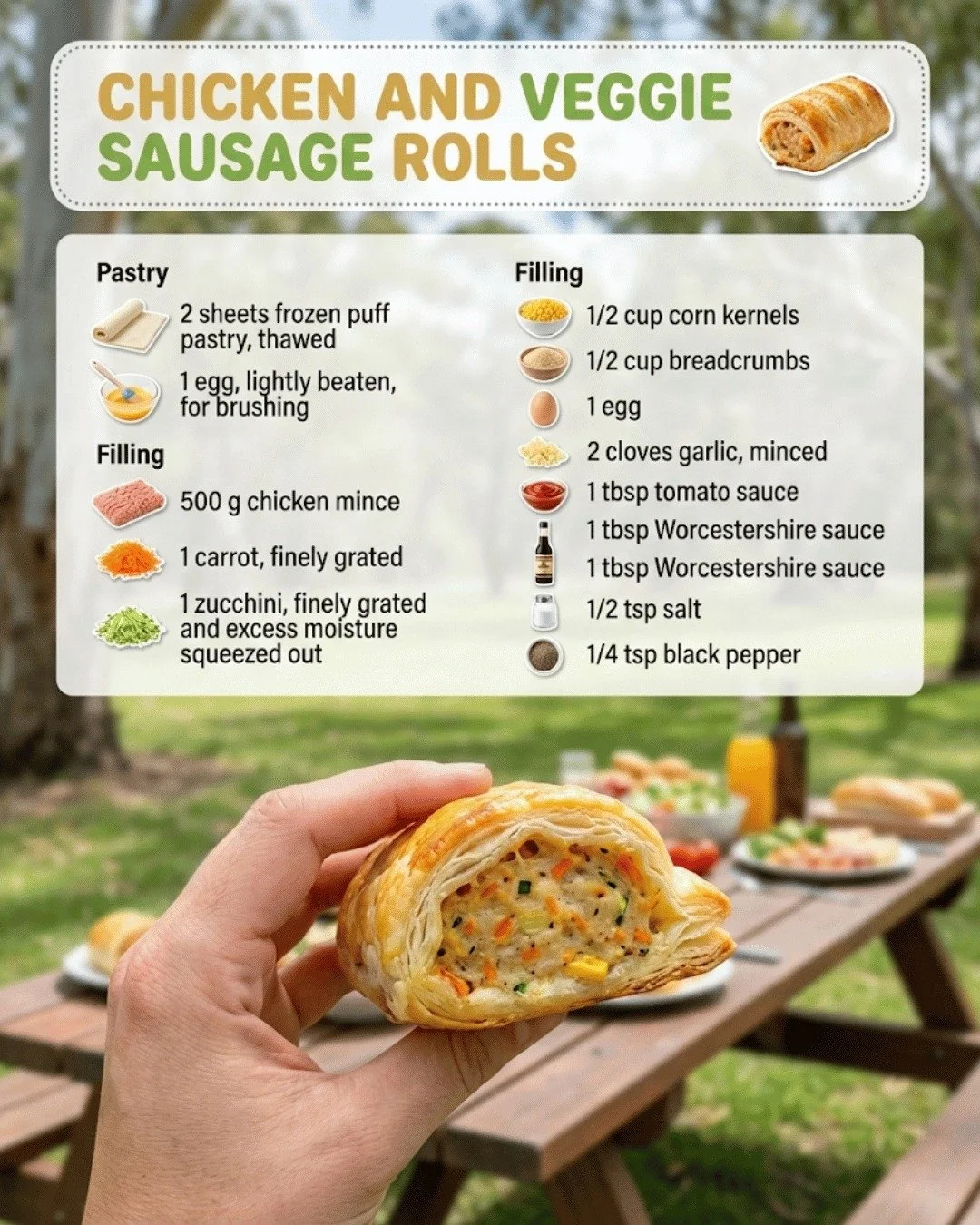 Chicken and Veggie Sausage Rolls ready to serve on a plate