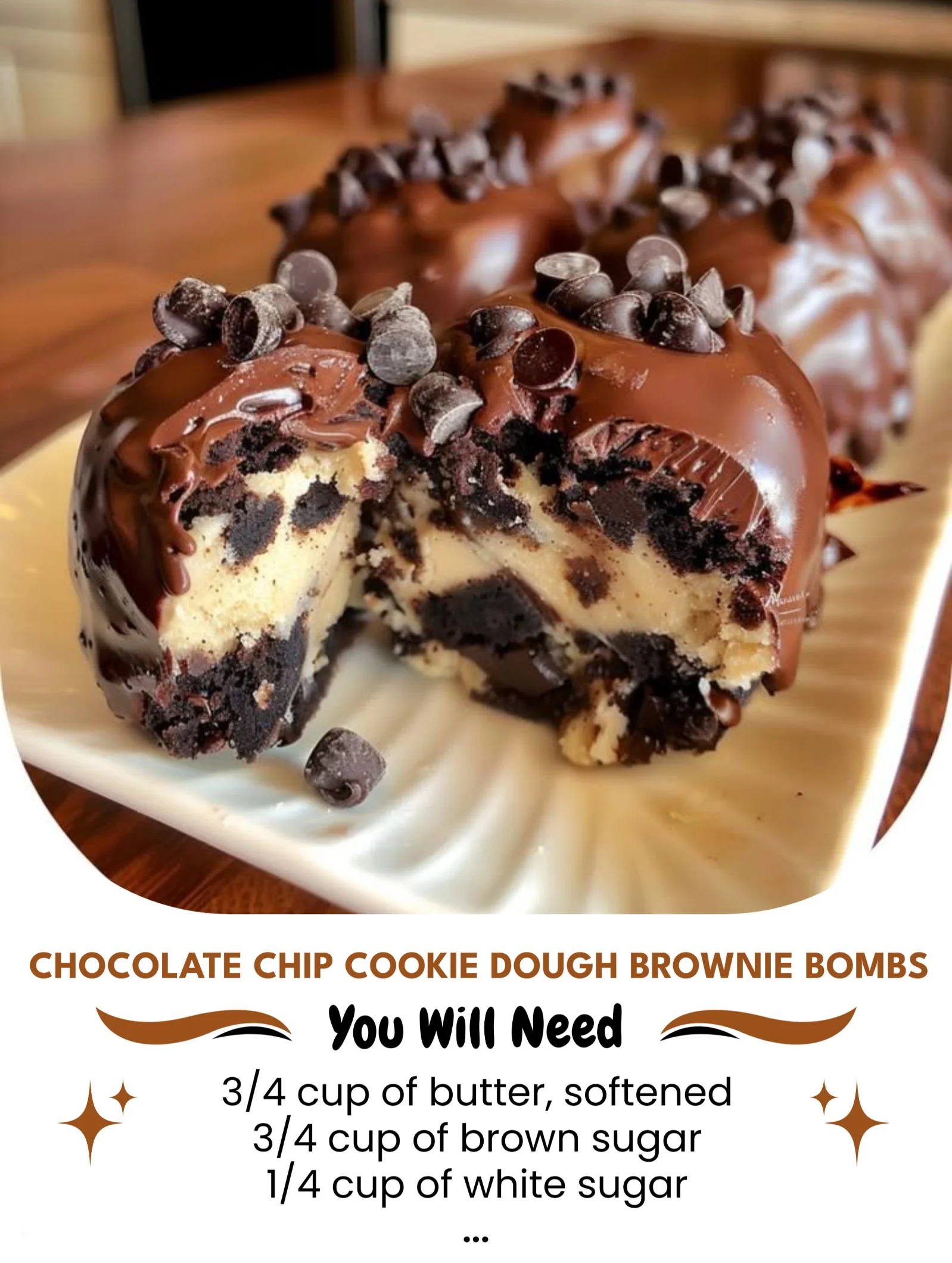 Chocolate Chip Cookie Dough Brownie Bombs showcasing layers of cookie dough and brownie textures.