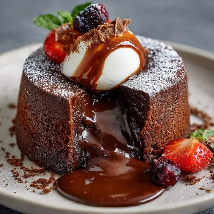 Delicious homemade Chocolate Lava Cakes with molten chocolate center