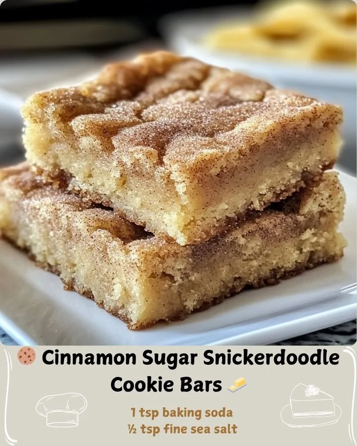 Delicious cinnamon sugar snickerdoodle cookie bars on a plate