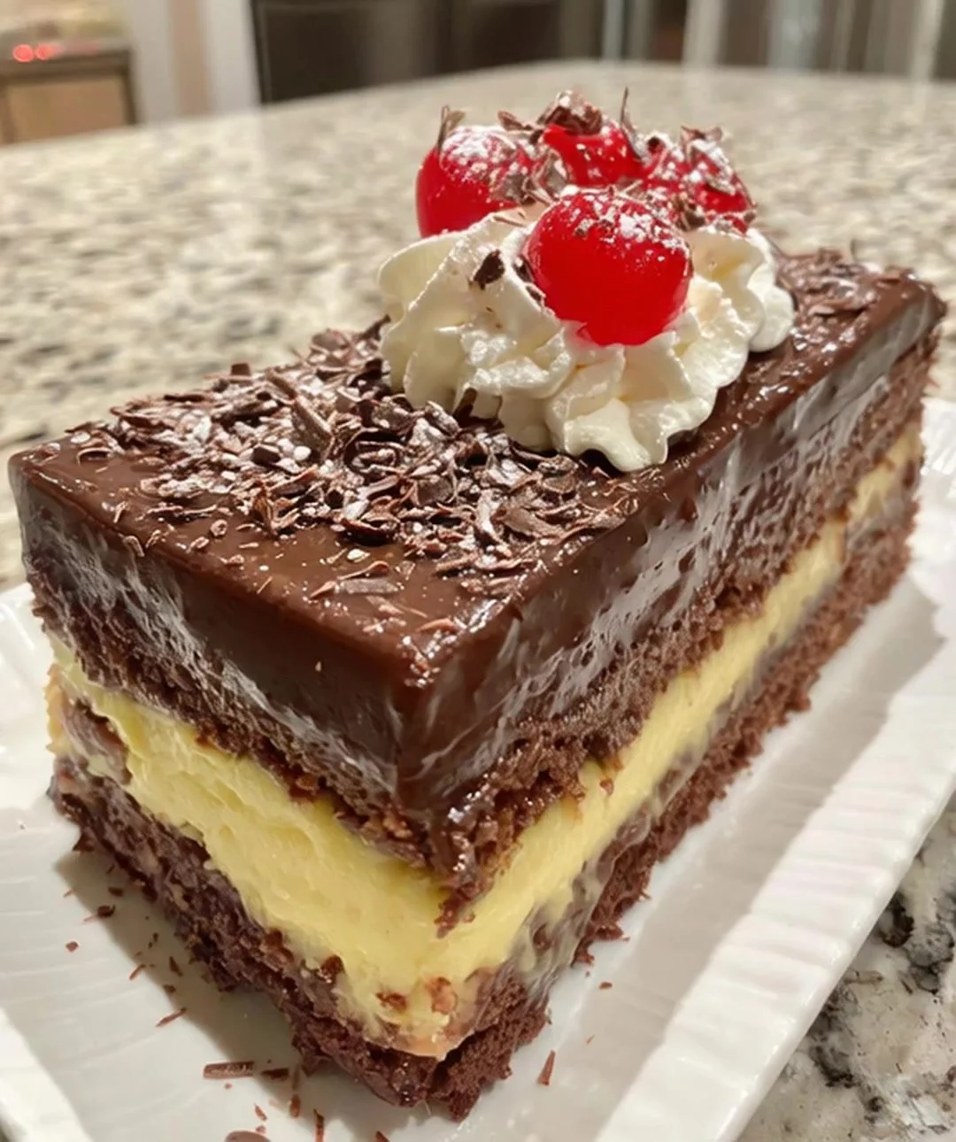 Dark Chocolate Cherry Cream Mousse Cake with rich chocolate and cherry layers
