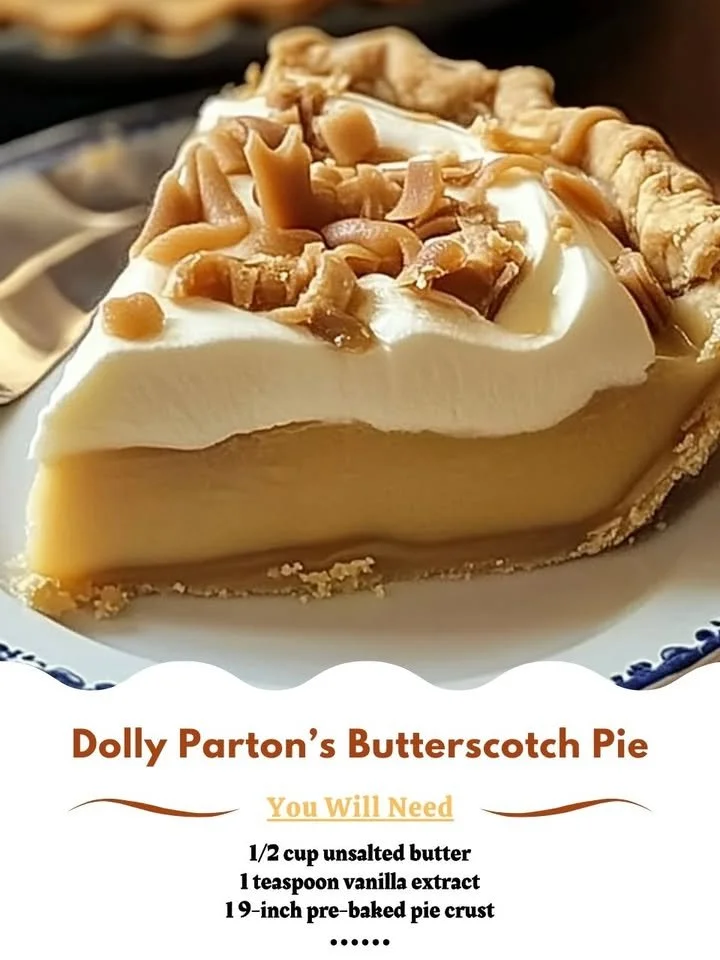 Slice of Dolly Parton’s butterscotch pie on a decorative plate