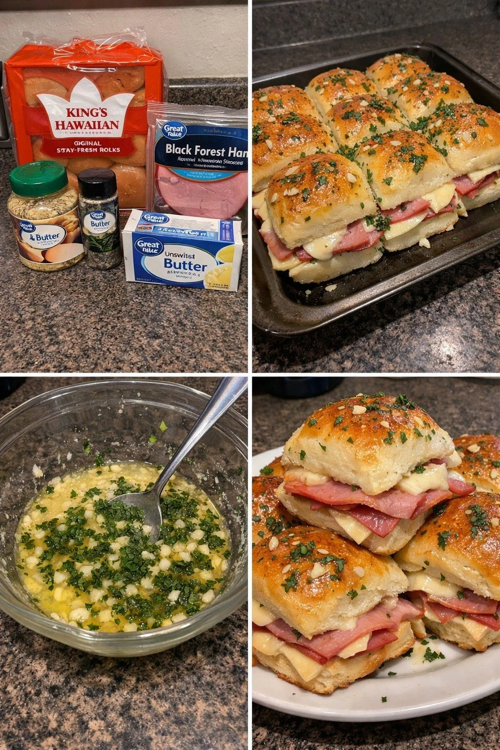 Delicious ham and cheese sliders served on a platter, perfect for parties.