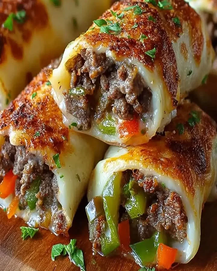 Delicious Philly cheesesteak rolls filled with beef and cheese