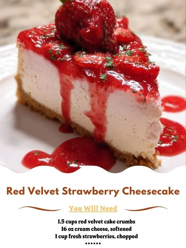 Delicious Red Velvet Strawberry Cheesecake, creamy and rich dessert