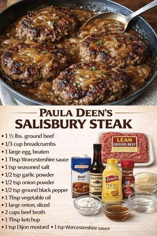 Delicious homemade Salisbury Steak served with gravy and sides.
