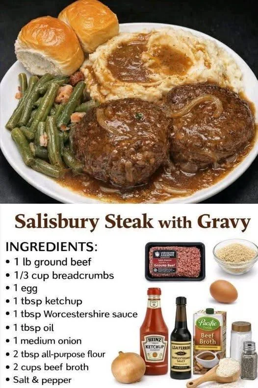 Homemade Salisbury steak with savory gravy served on a plate